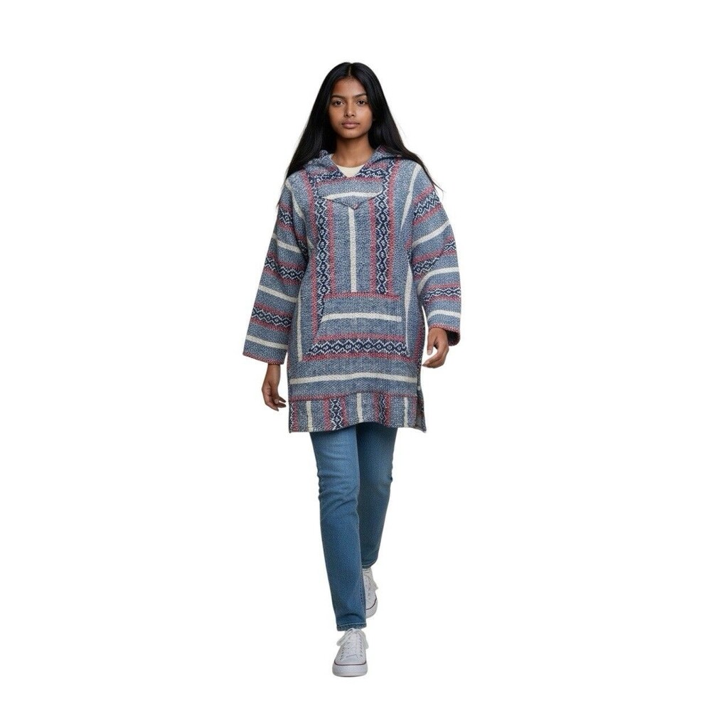 Baja Joe Unisex Woven Striped Pullover Hoodie Size L